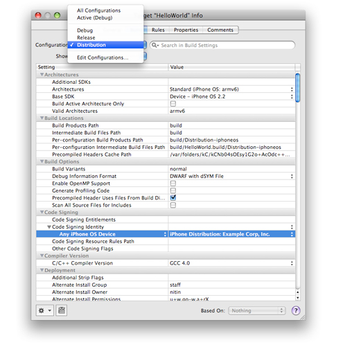 Change the Code Signing Identity