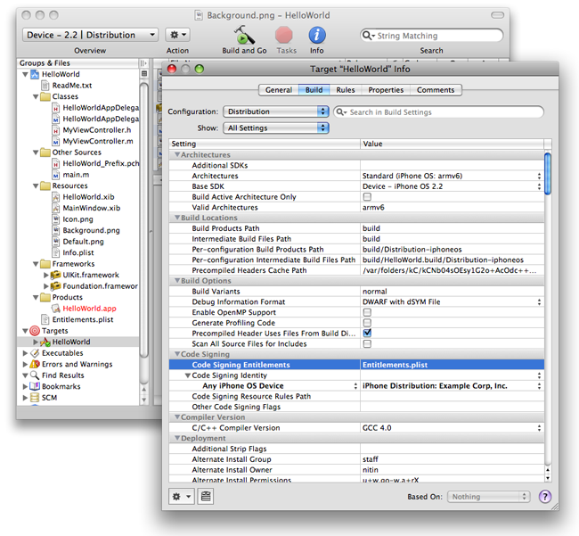 Specify new Entitlements.plist File